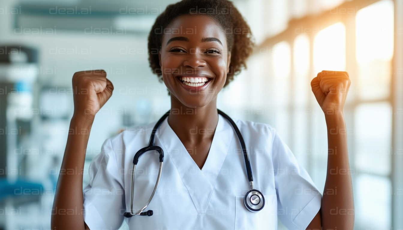 "Joyful Doctor Celebrating Success"