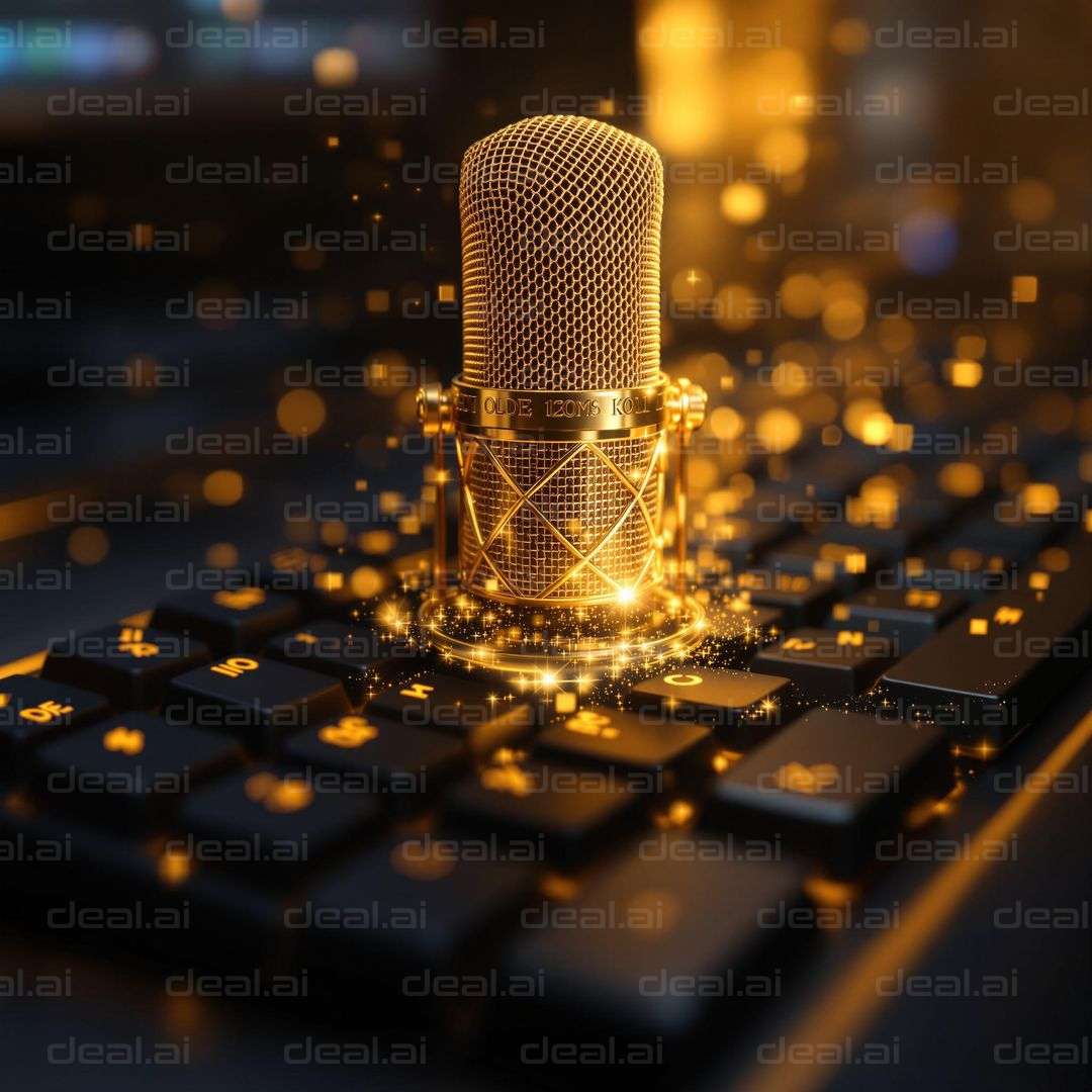 "Golden Mic on Keyboard Sparks Creativity"