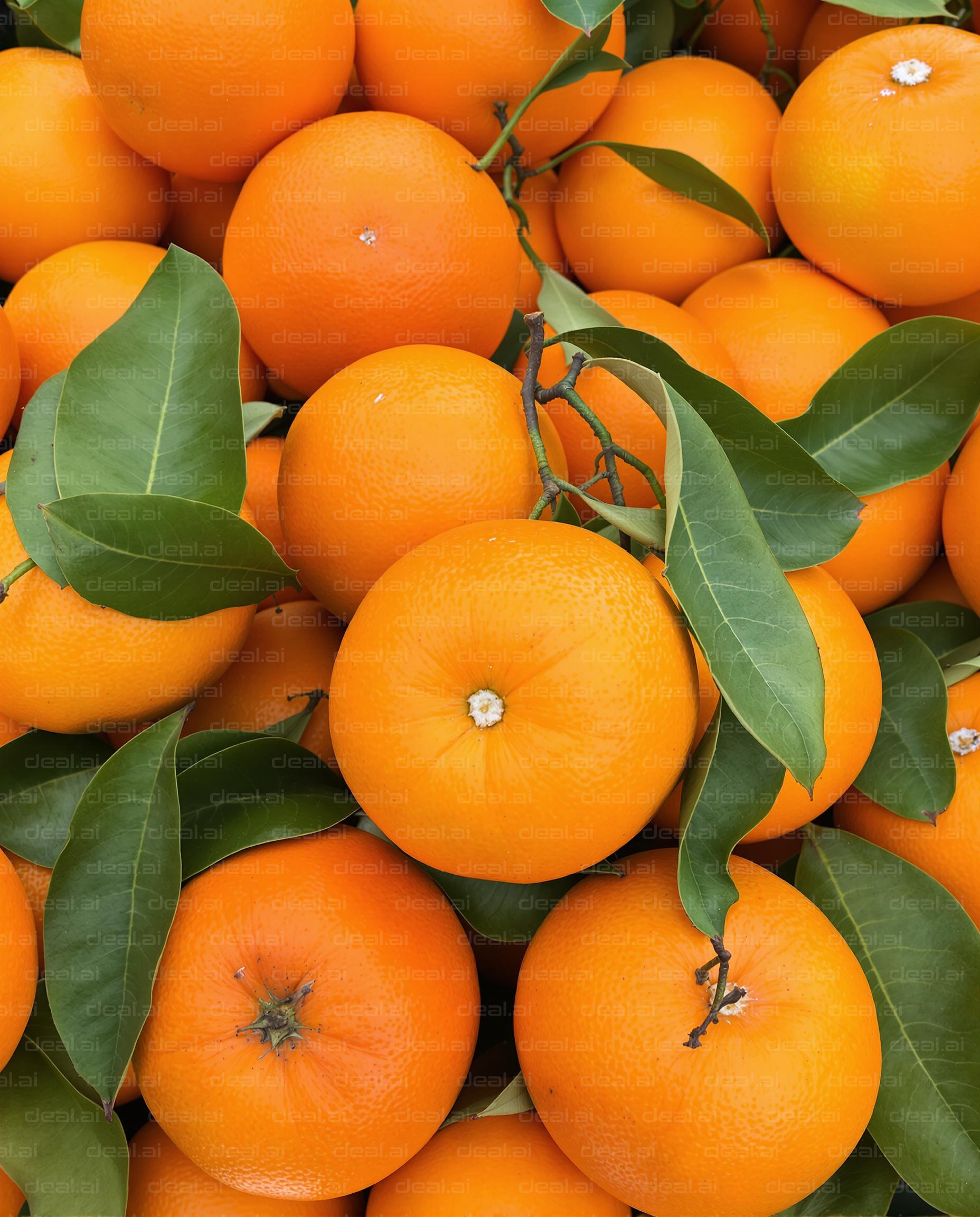 Fresh Oranges with Green Leaves