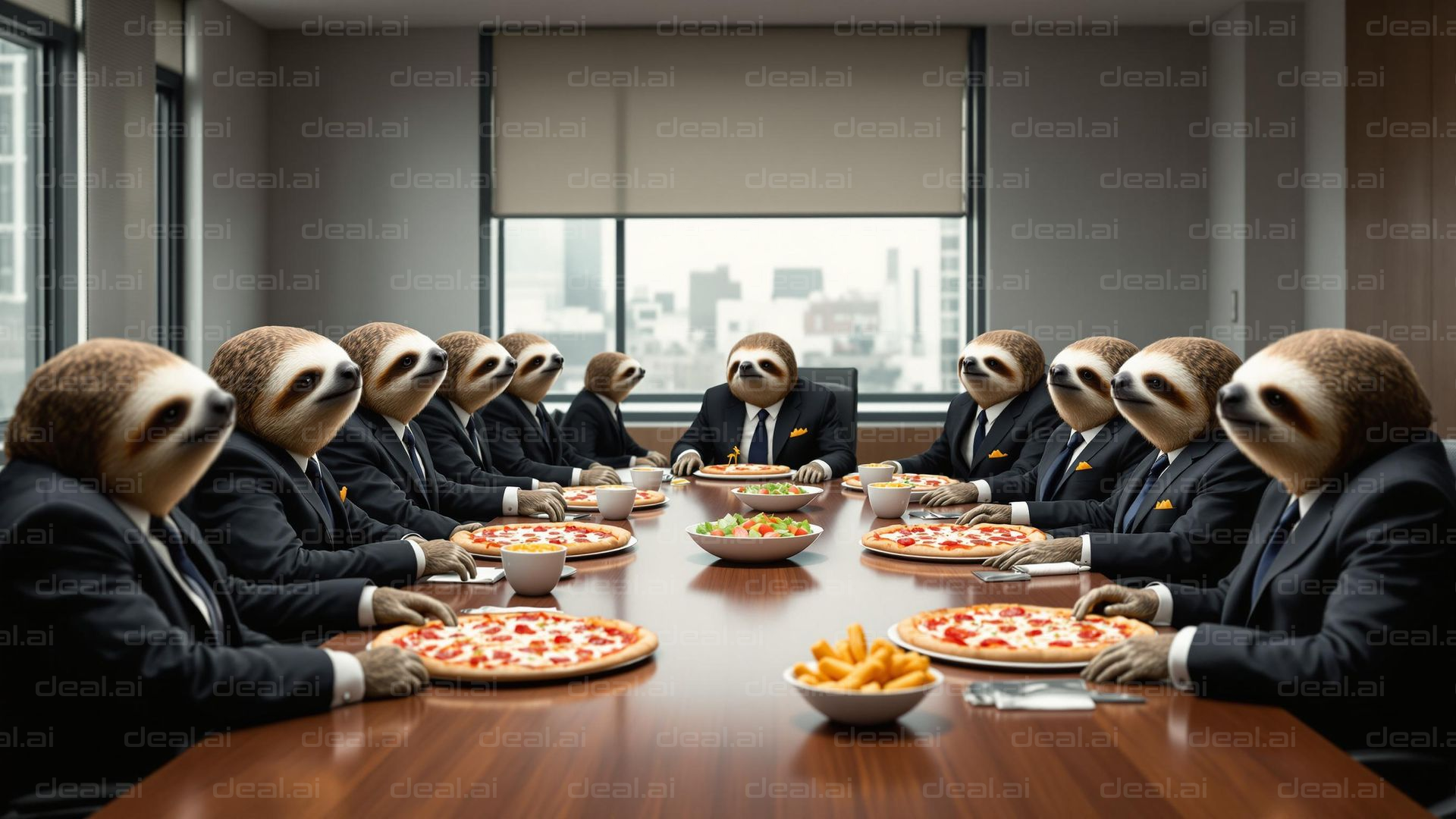 "Sloth Board Meeting: Pizza Edition"