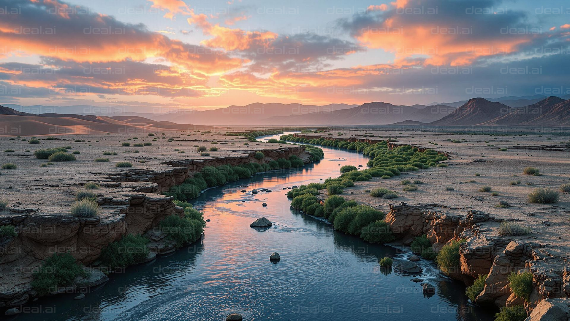 Desert River at Dusk