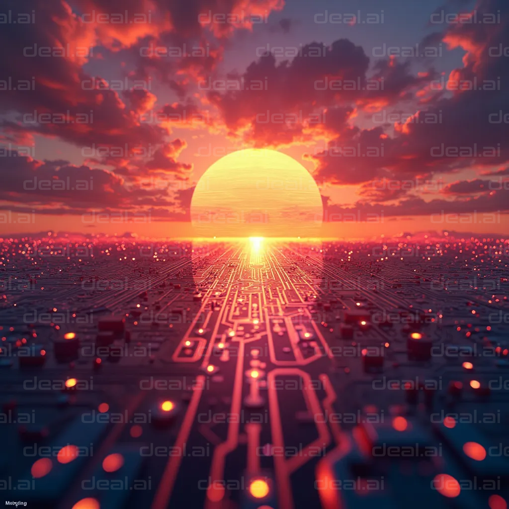 "Sunset Over Cyber Landscape"