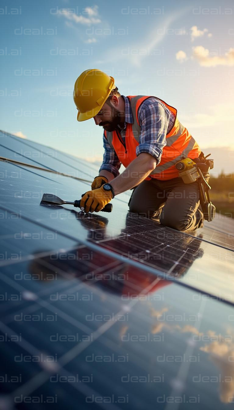 "Technician Installing Solar Panels"