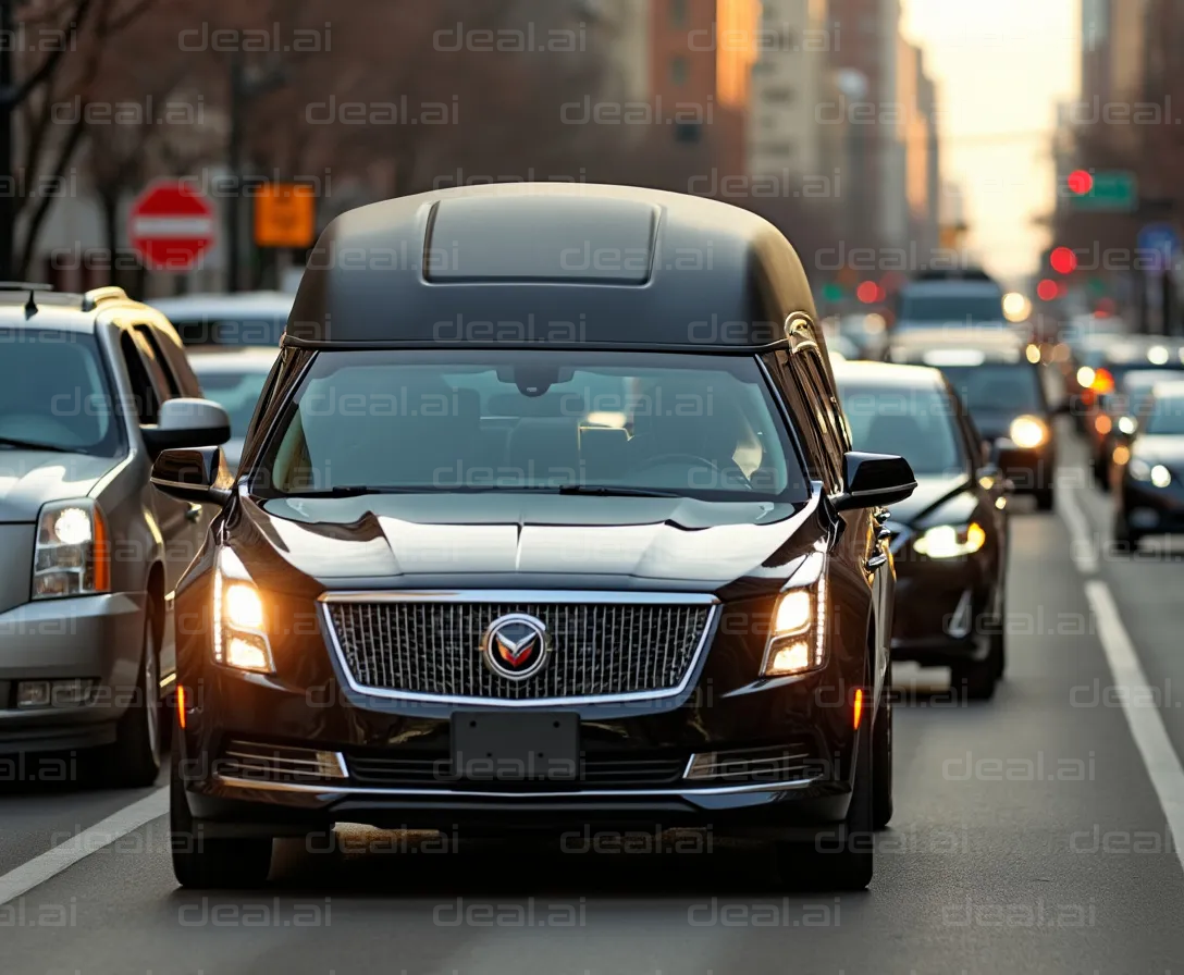 Hearse Drives Through City Traffic
