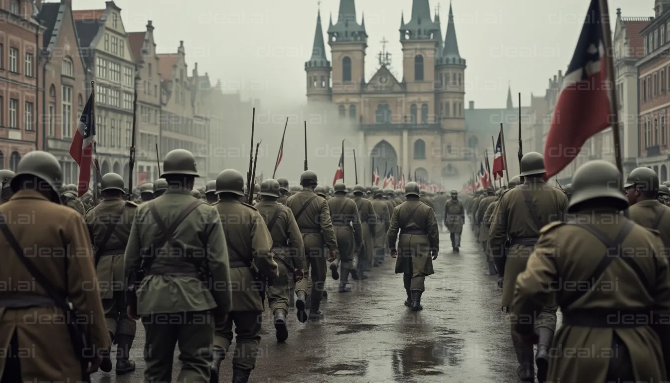 Marching Soldiers in Misty Old Town