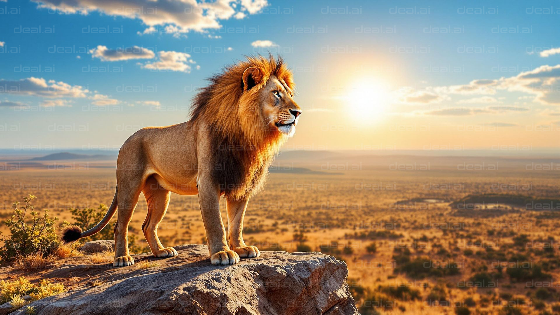 Majestic Lion Overlooking the Savanna