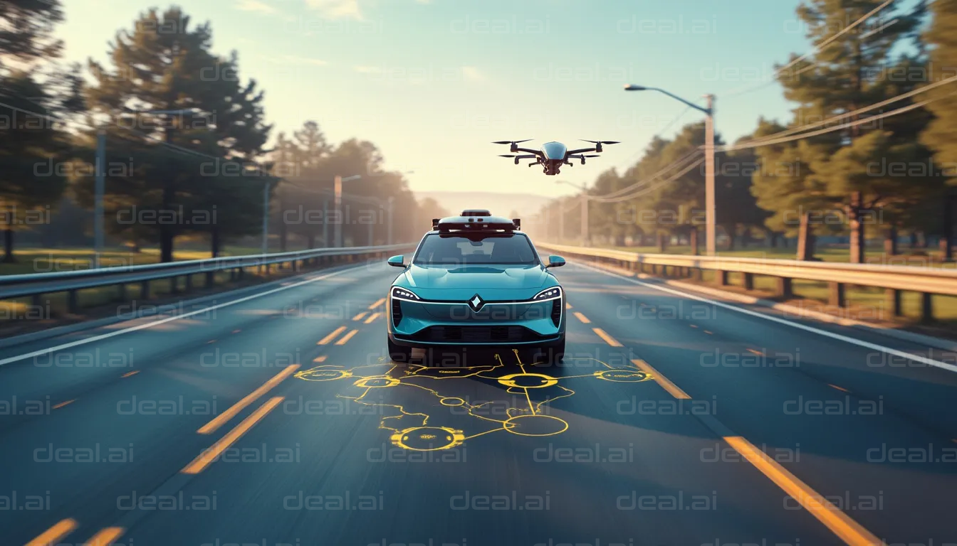 Futuristic Car with Drone Escort