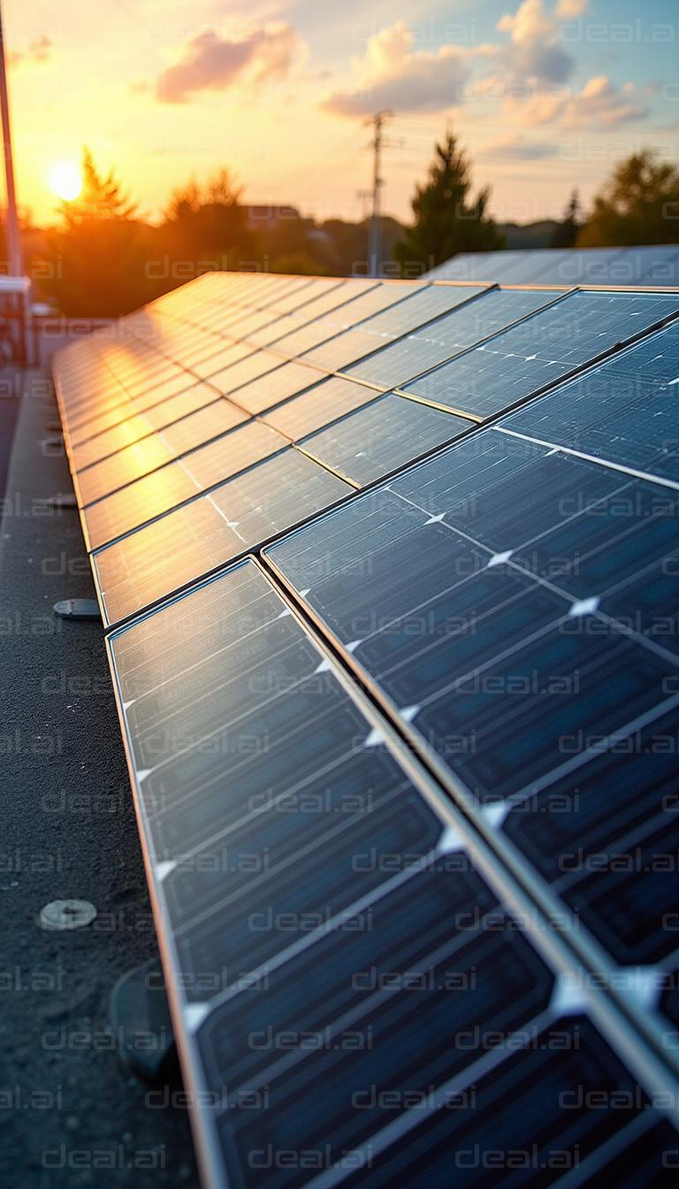 "Solar Panels Harnessing Sunset Energy"