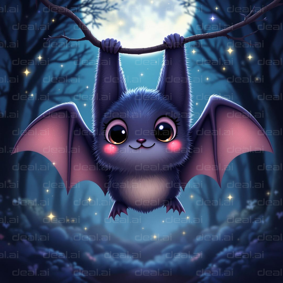 "Adorable Bat Under Moonlit Sky"