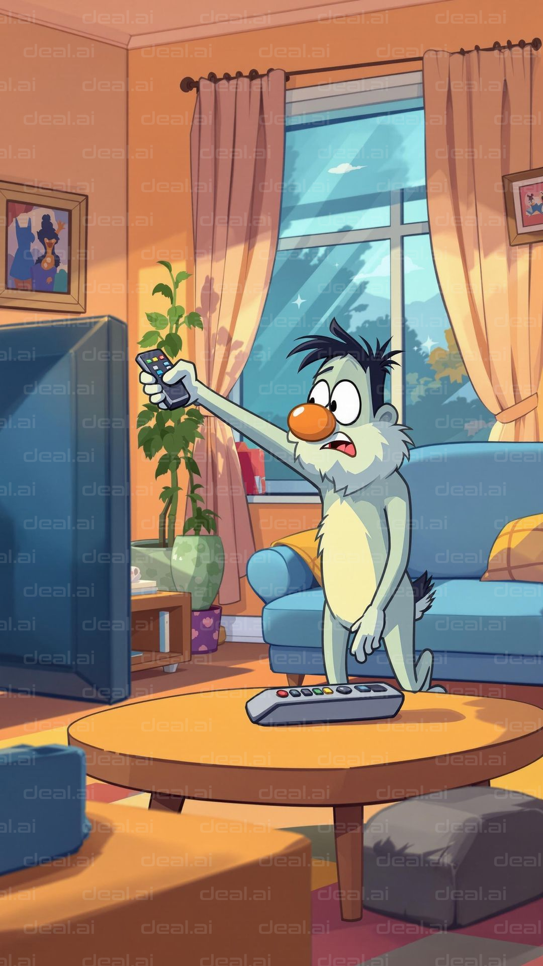 Confused Cartoon Creature Watches TV