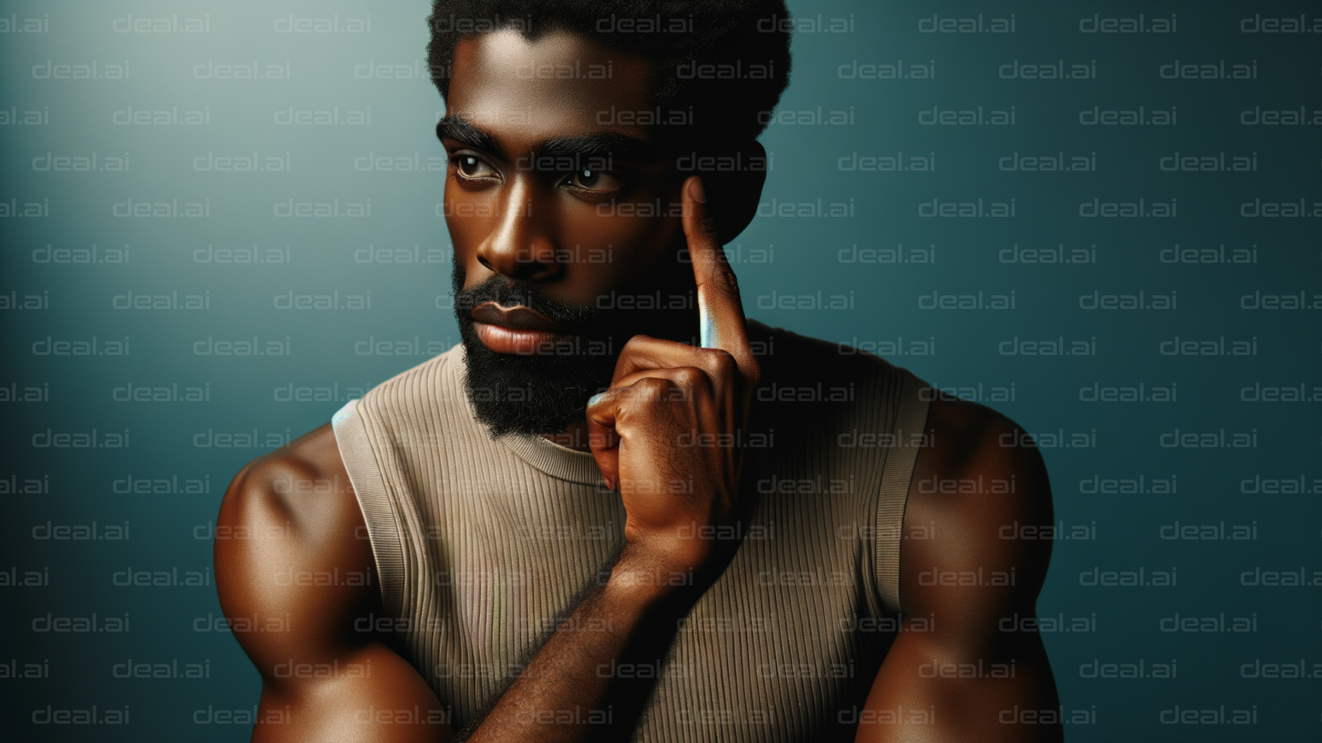 "Contemplative Portrait Against Blue Backdrop"