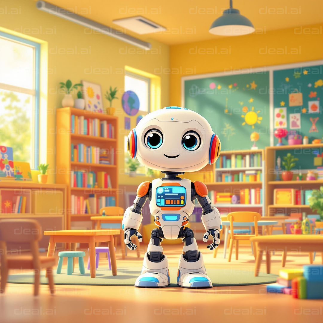 "Robot in Colorful Classroom"