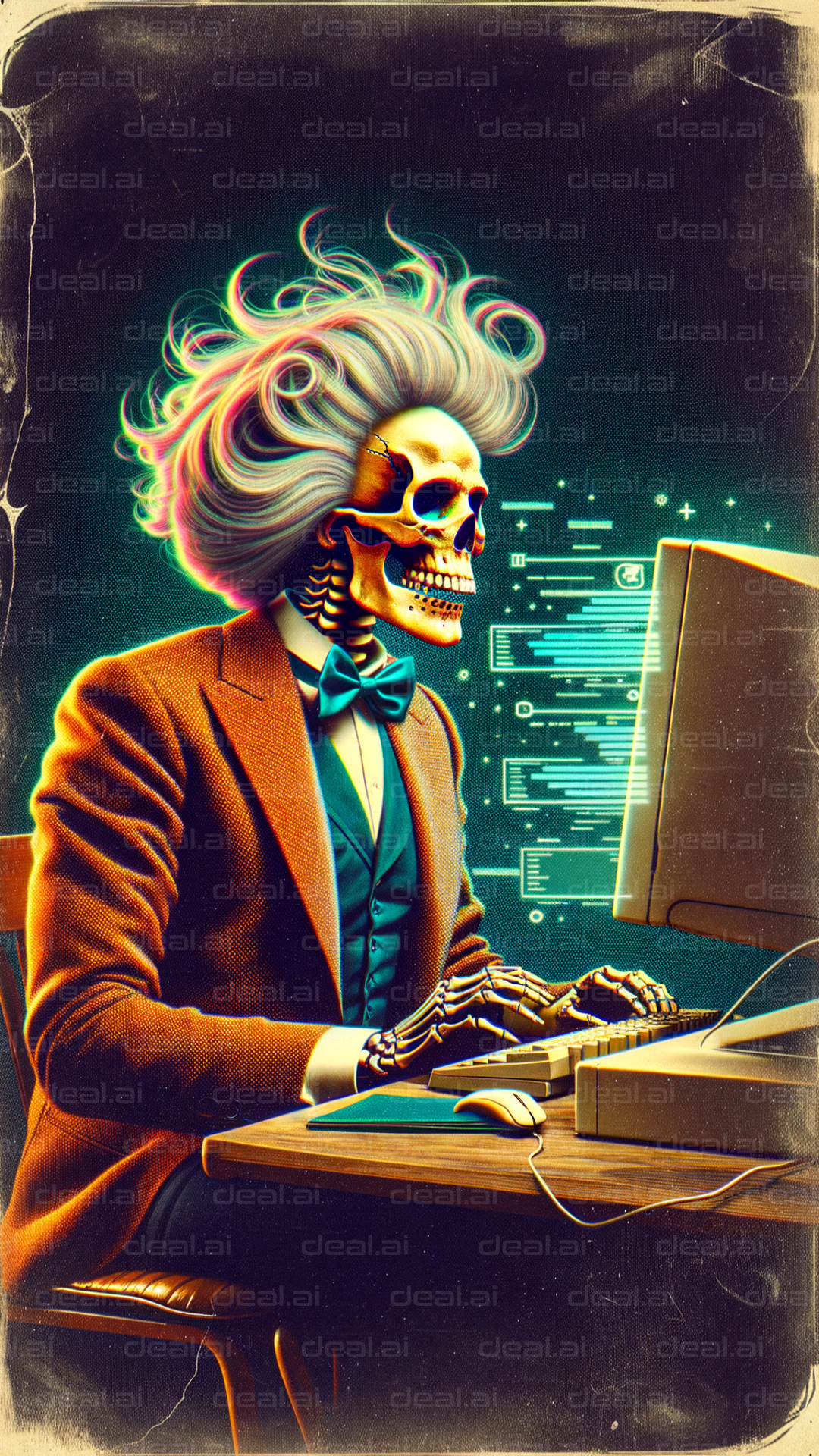 Skeleton Hacker at Computer Terminal