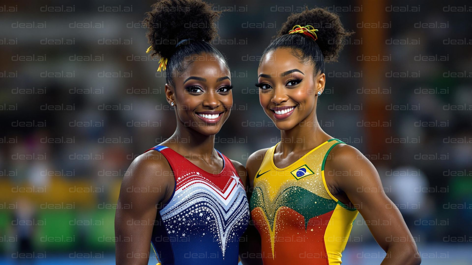 Smiling Gymnasts at Competition