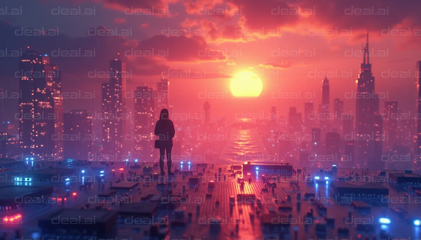 "Cityscape at Sunset: Tech and Nature"