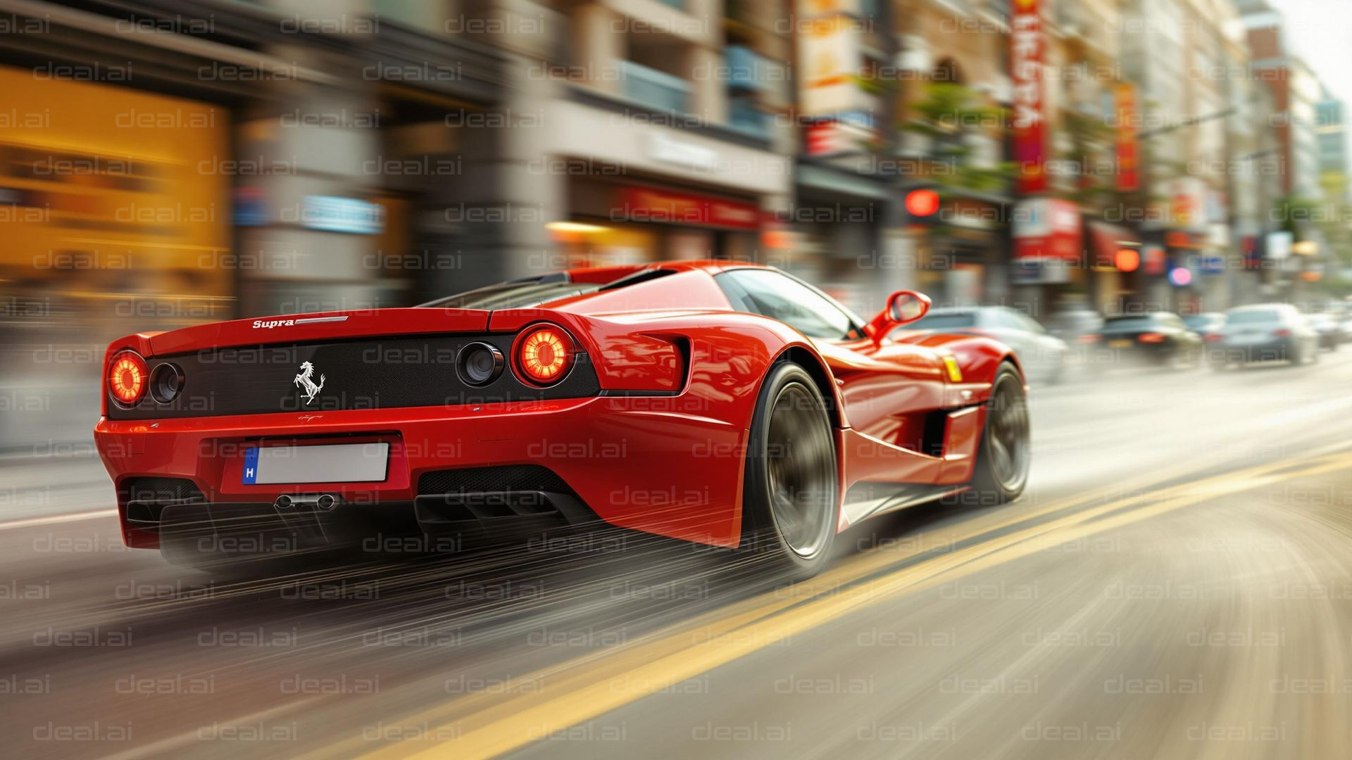 Red Sports Car Speeding Through City