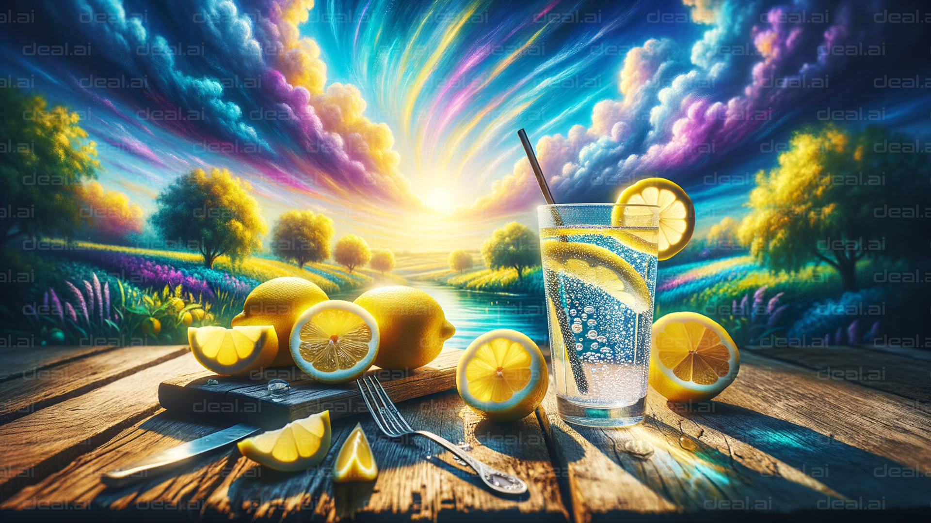 "Vibrant Lemon Refreshment at Sunset"