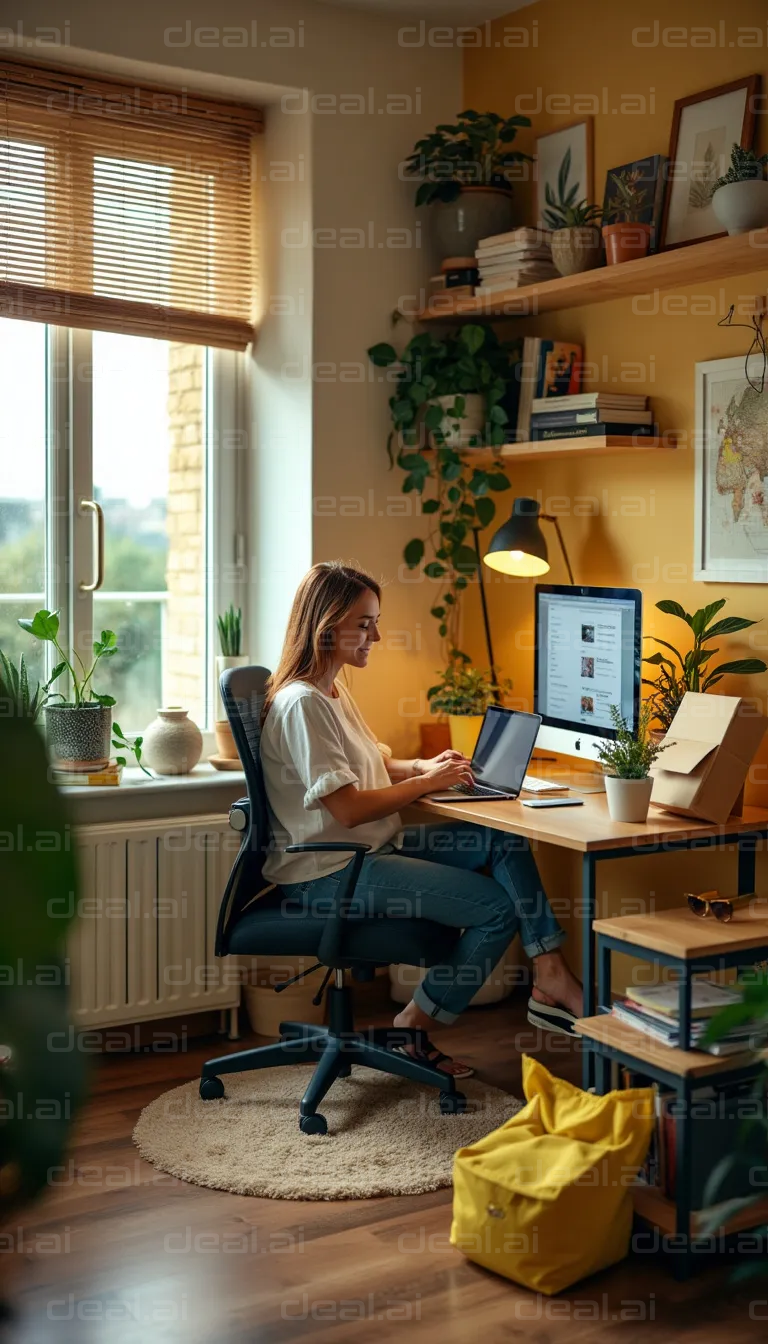 "Cozy Home Office with Greenery"