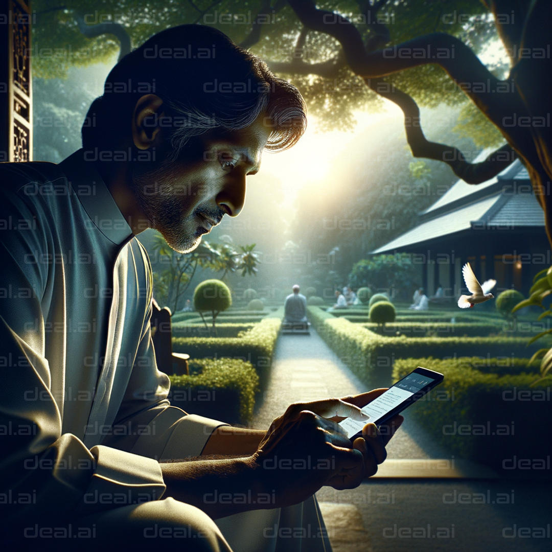 "Digital Reflection in Tranquil Garden"
