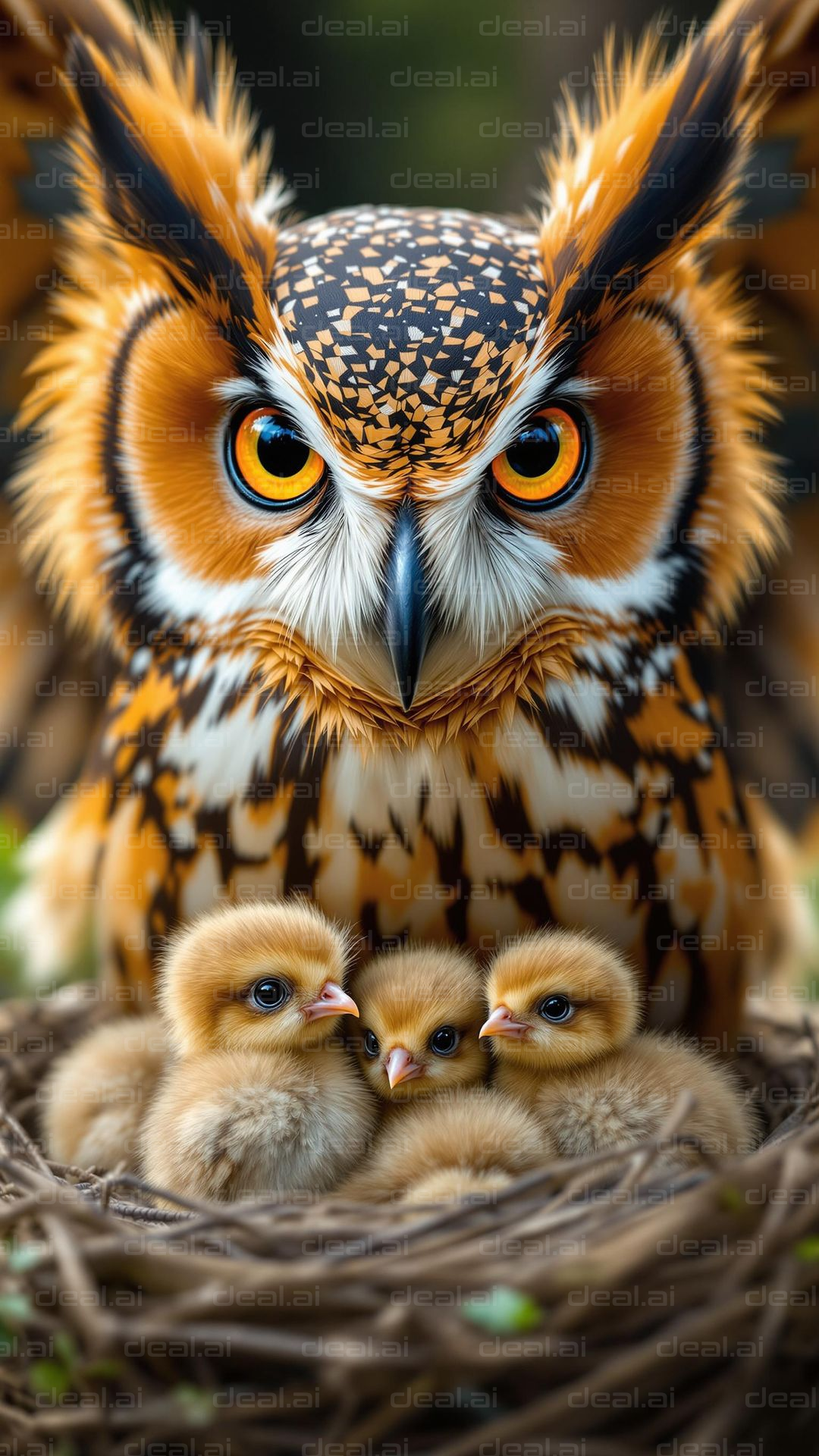 Owl Family in Nest