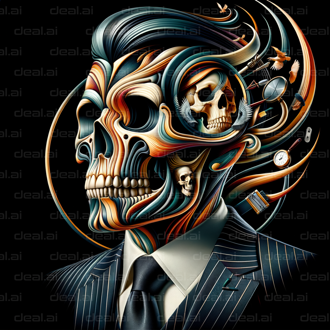 "Surreal Skull Portrait in Suit"