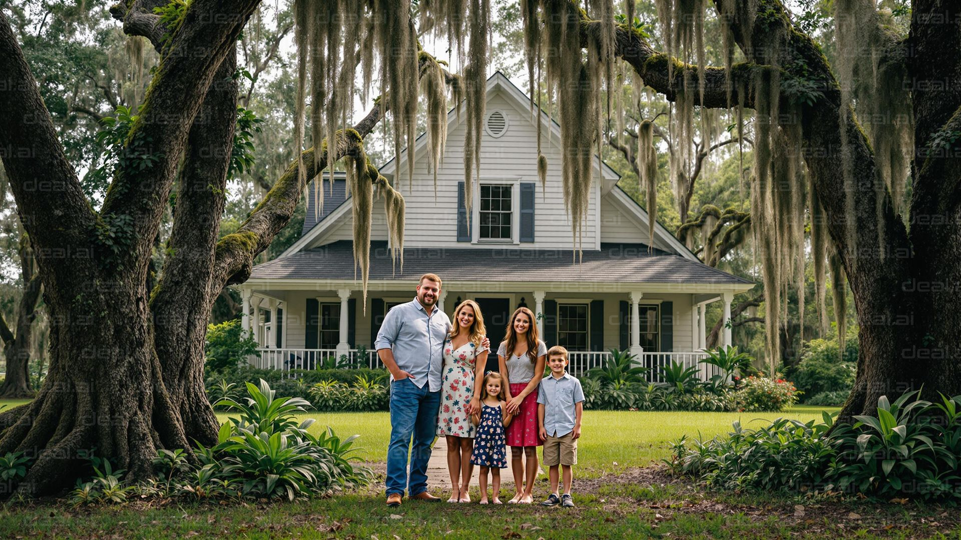 Family Portrait in Front of Home