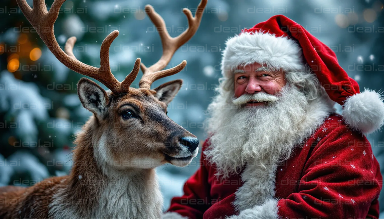 Santa and Reindeer in Winter Wonderland