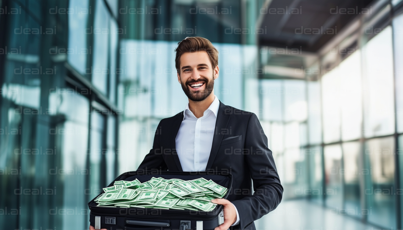 Businessman with Briefcase Full of Cash