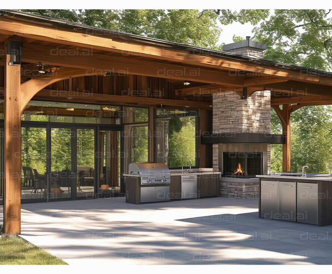 Modern Outdoor Kitchen with Fireplace