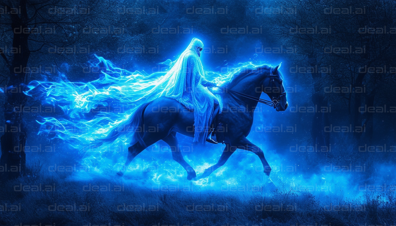 "Spectral Rider in a Midnight Glow"