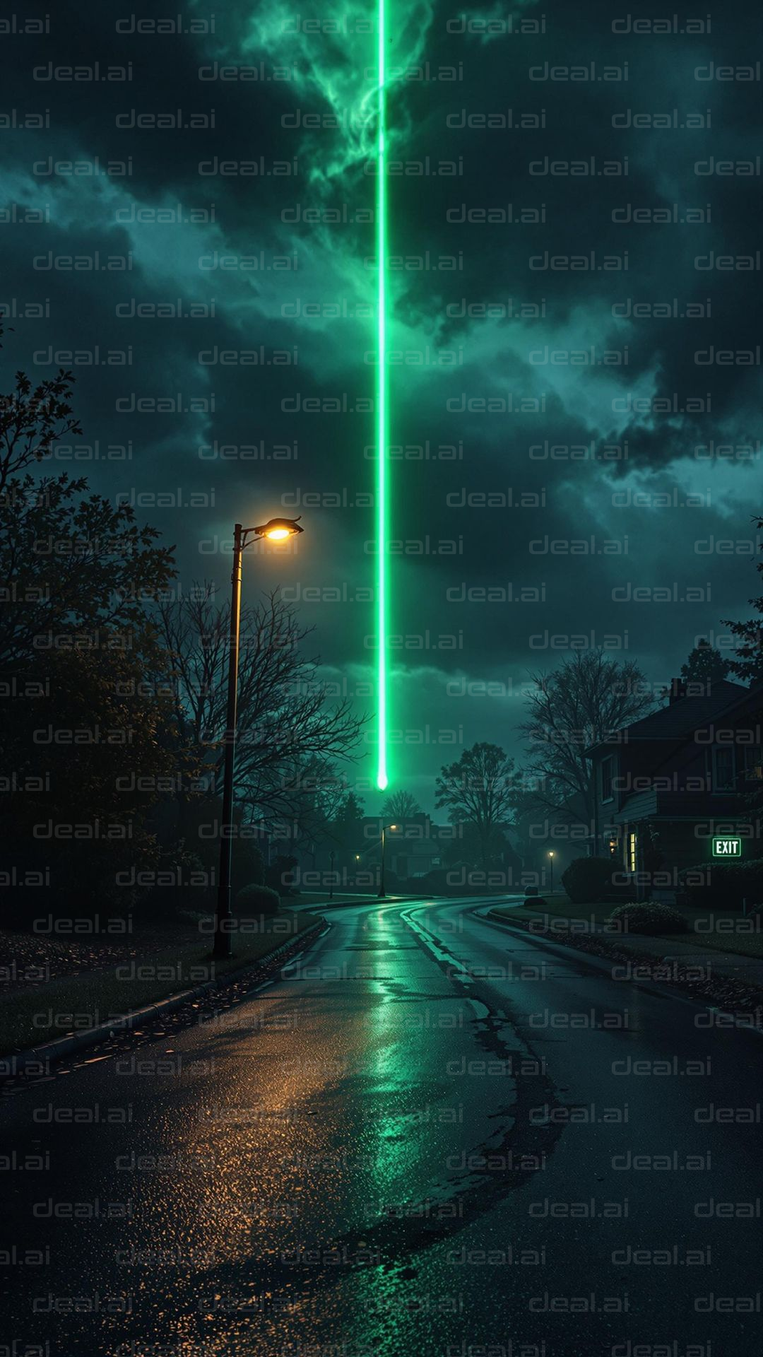 "Enigmatic Green Beam Strikes Night Sky"