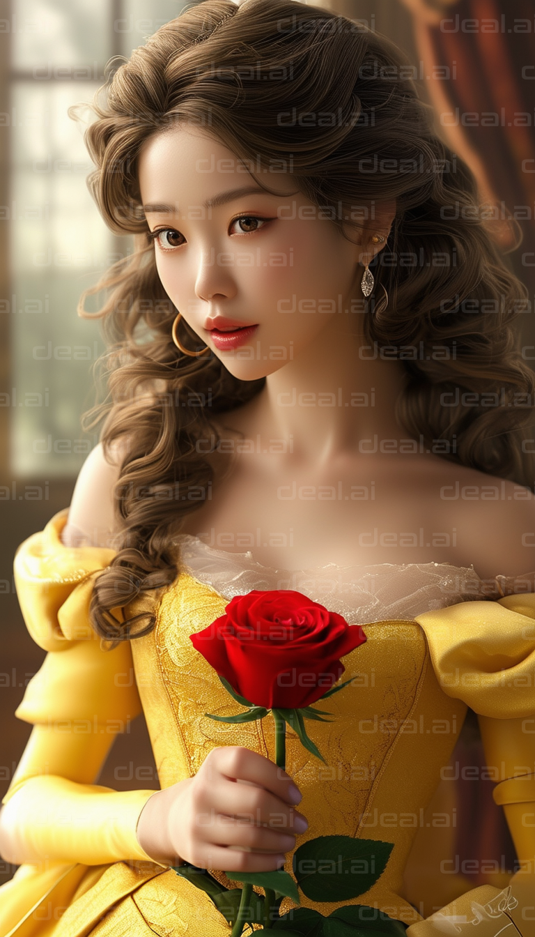 Elegant Woman Holding a Red Rose