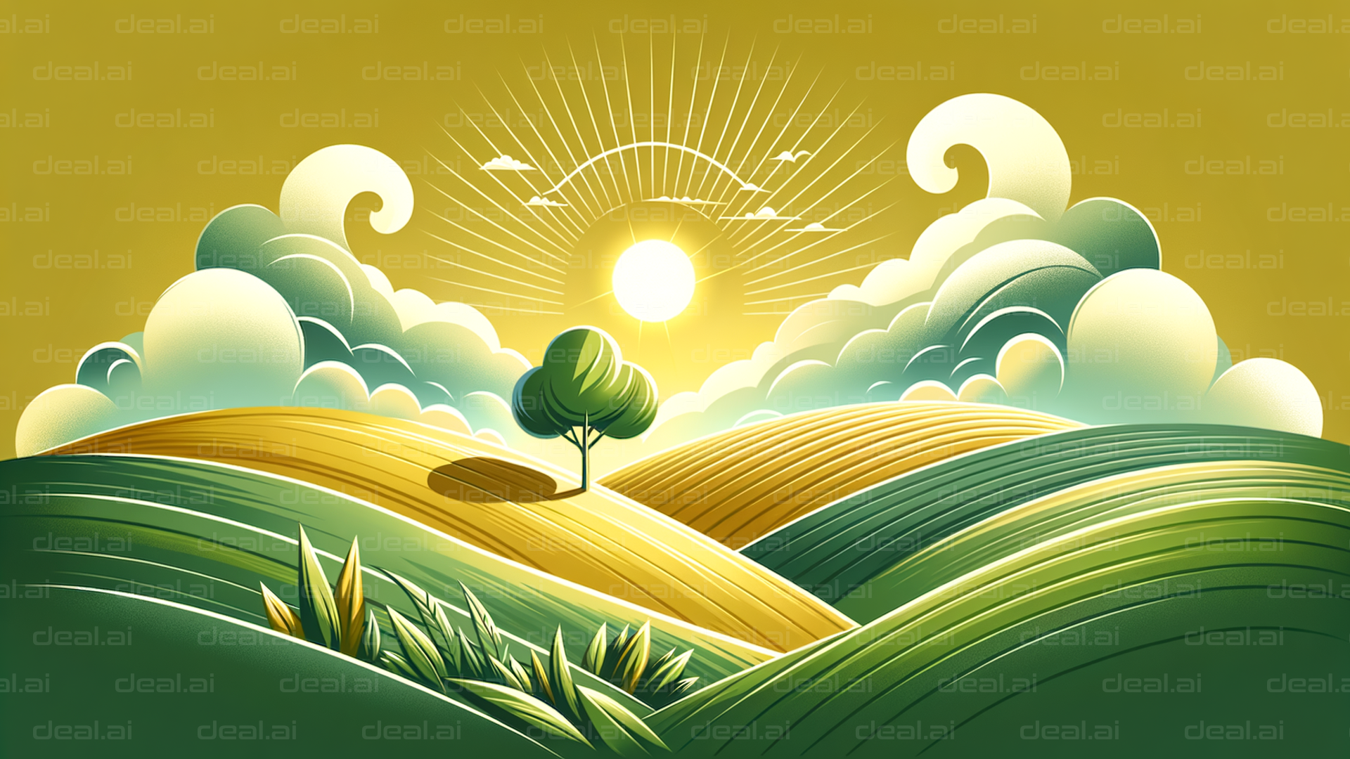 "Bright Sunrise over Rolling Hills"