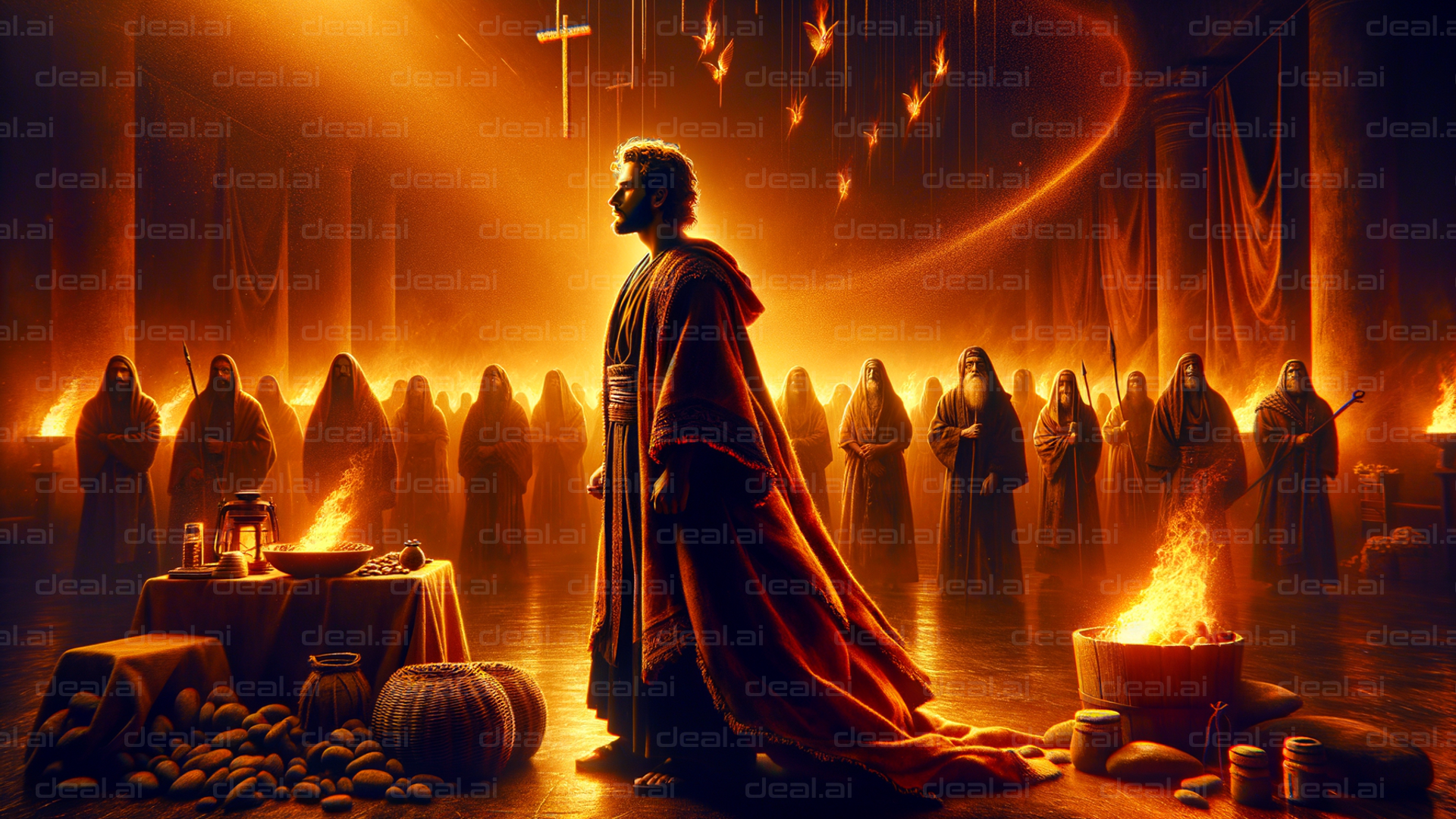 "Gathering of Flames in Ancient Ritual"