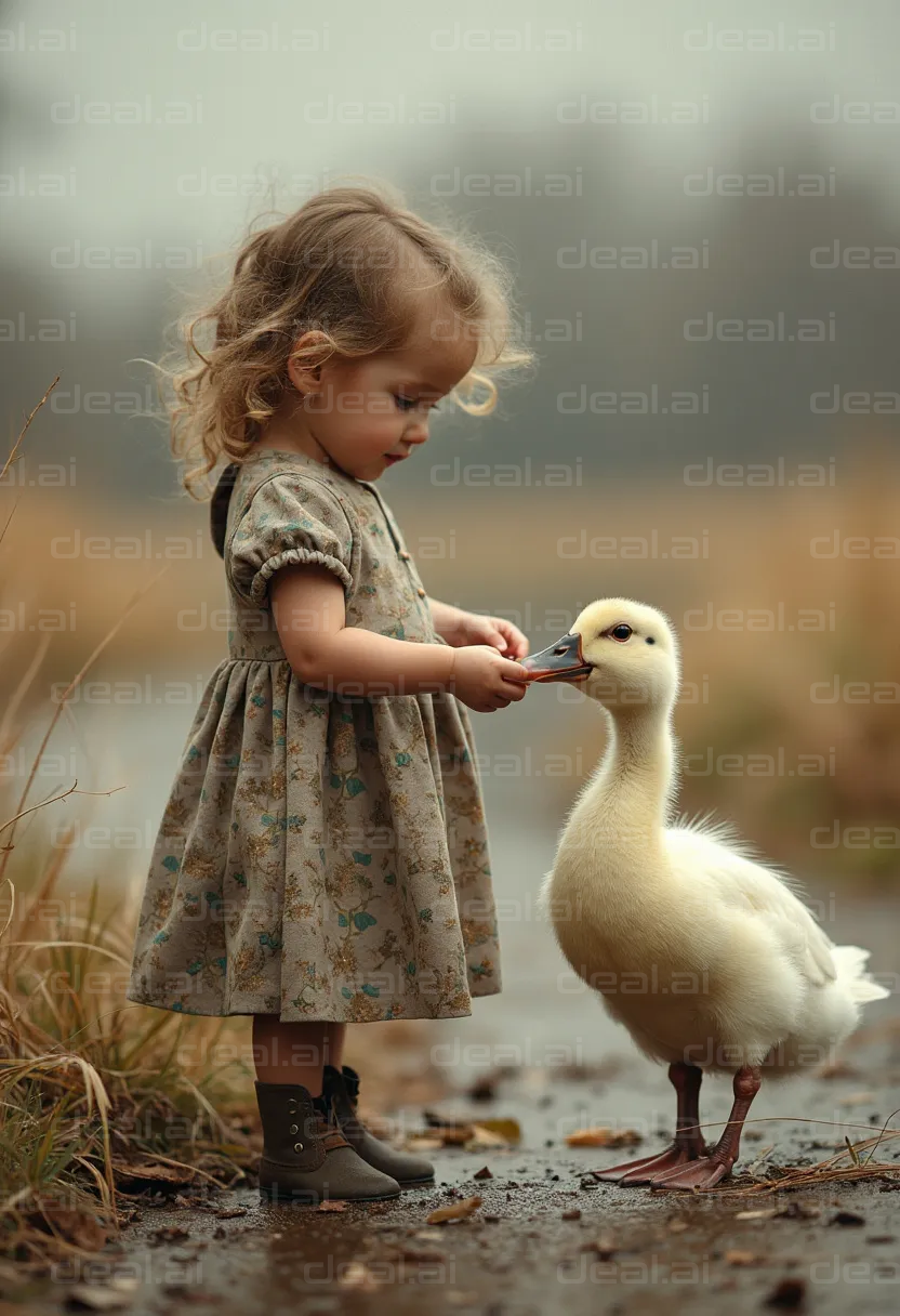 Little Girl and Duckling Moment