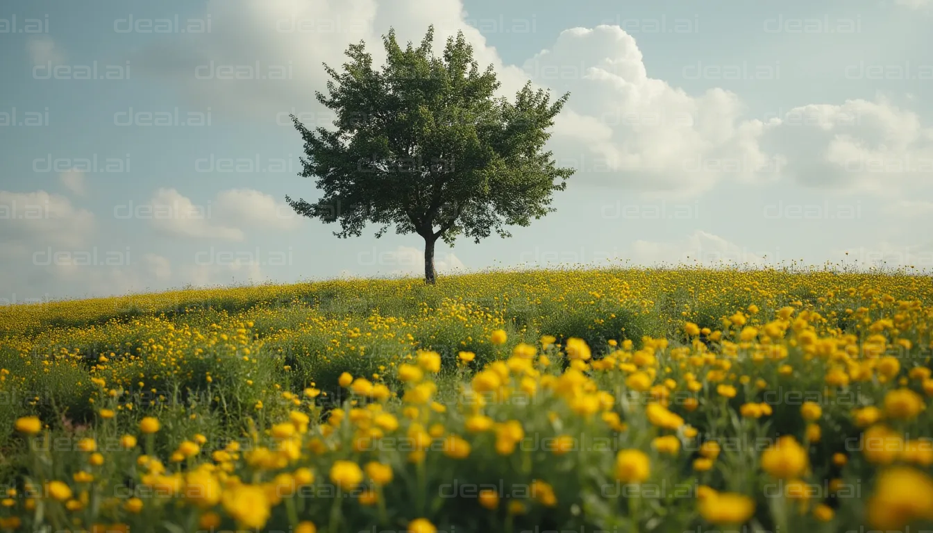 Lone Tree in a Field of Yellow Blooms