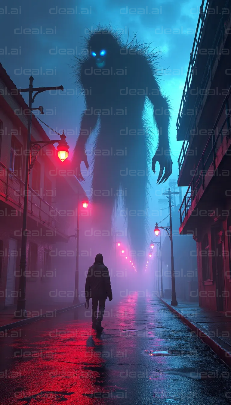 Giant Shadow Lurks in Foggy Alleyway