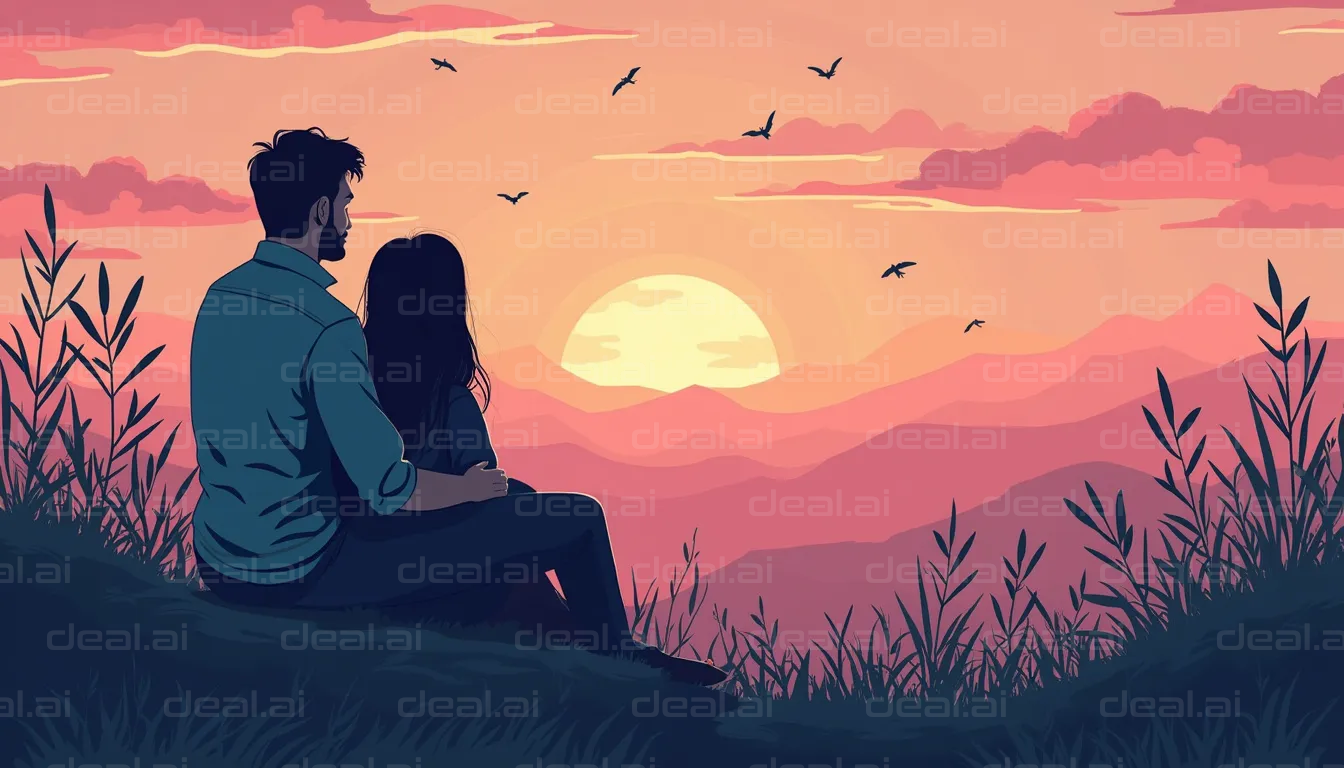 "Couple Enjoys a Sunset Over the Hills"