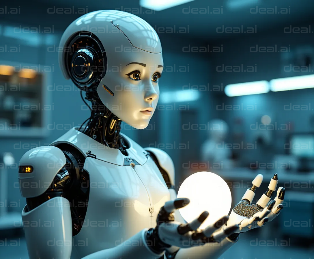 "Futuristic Robot Holding a Glowing Orb"