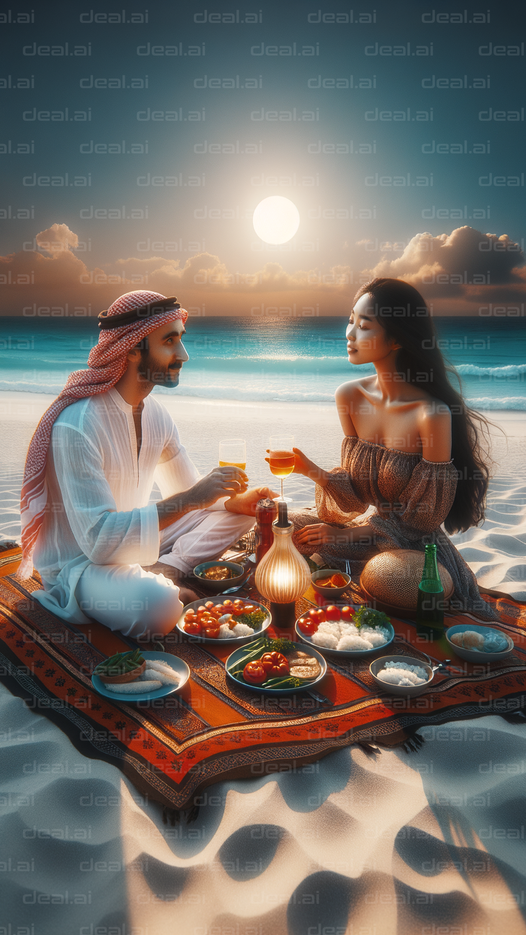 Beachfront Sunset Picnic Romance