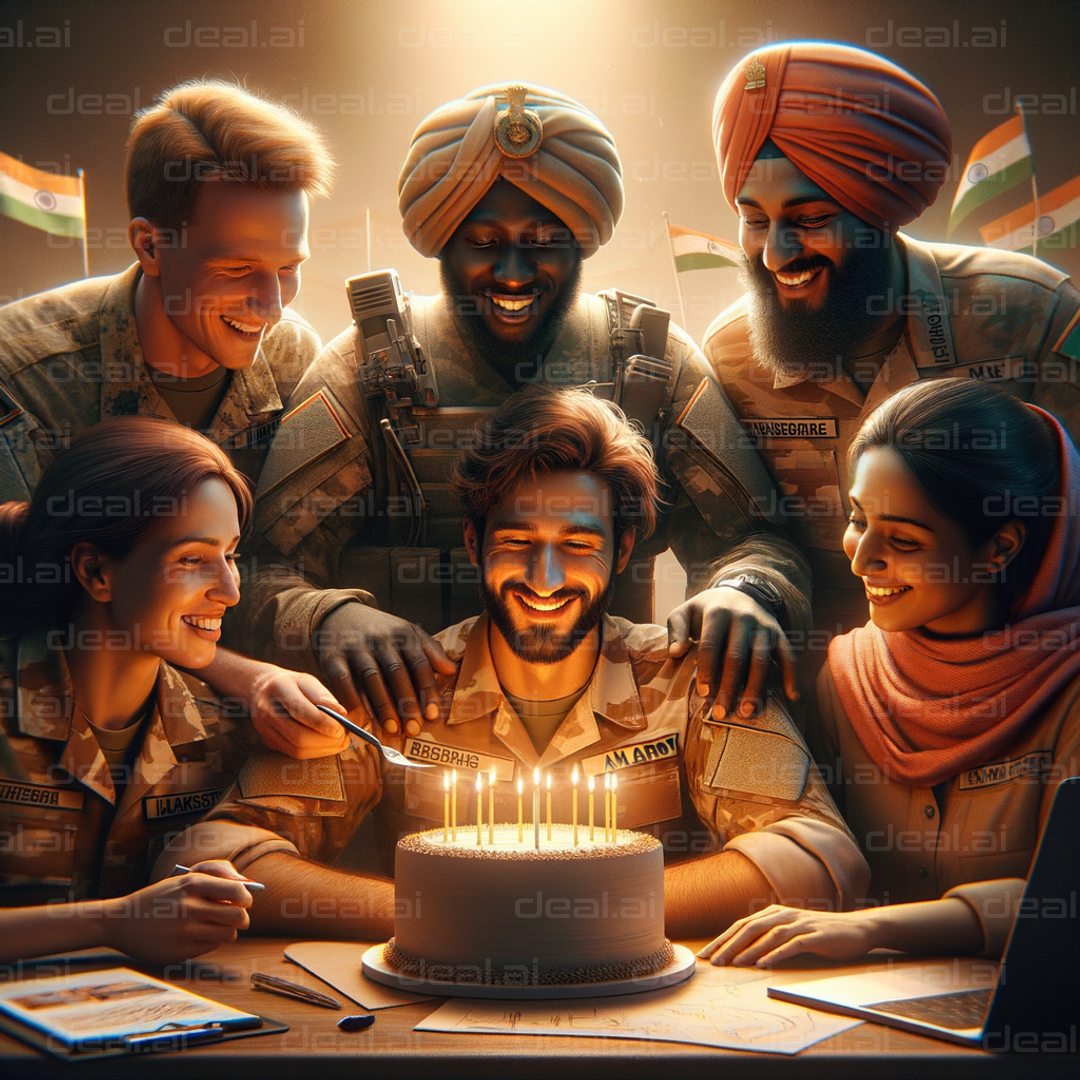 "Soldiers Celebrating Birthday Together"