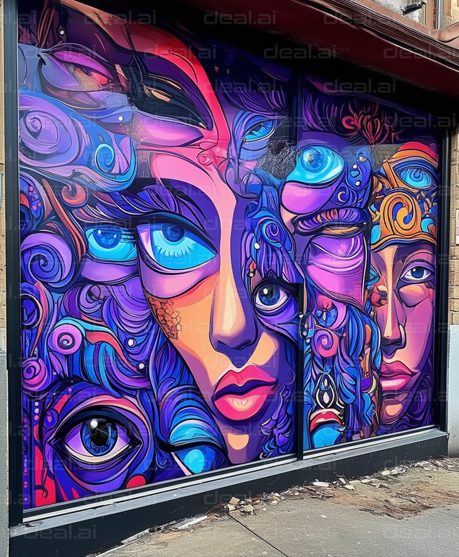 "Vibrant Street Art with Big Blue Eyes"