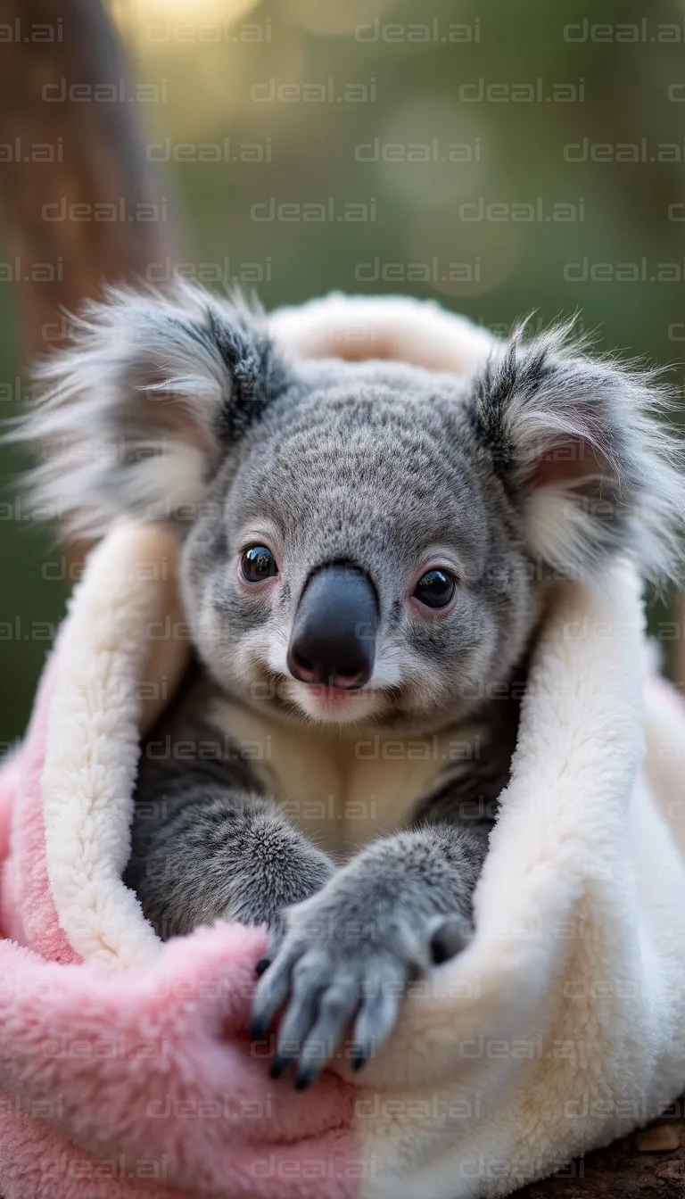 Cute Koala Wrapped in Cozy Blanket