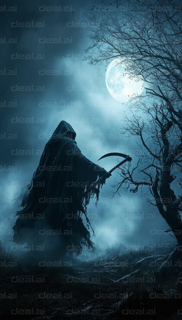 "Mysterious Hooded Figure Under Moonlight"