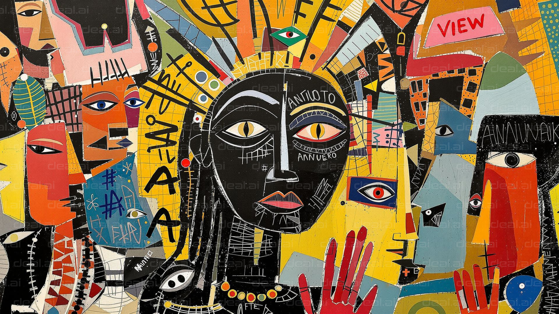 "Colorful Abstract Faces Collage"