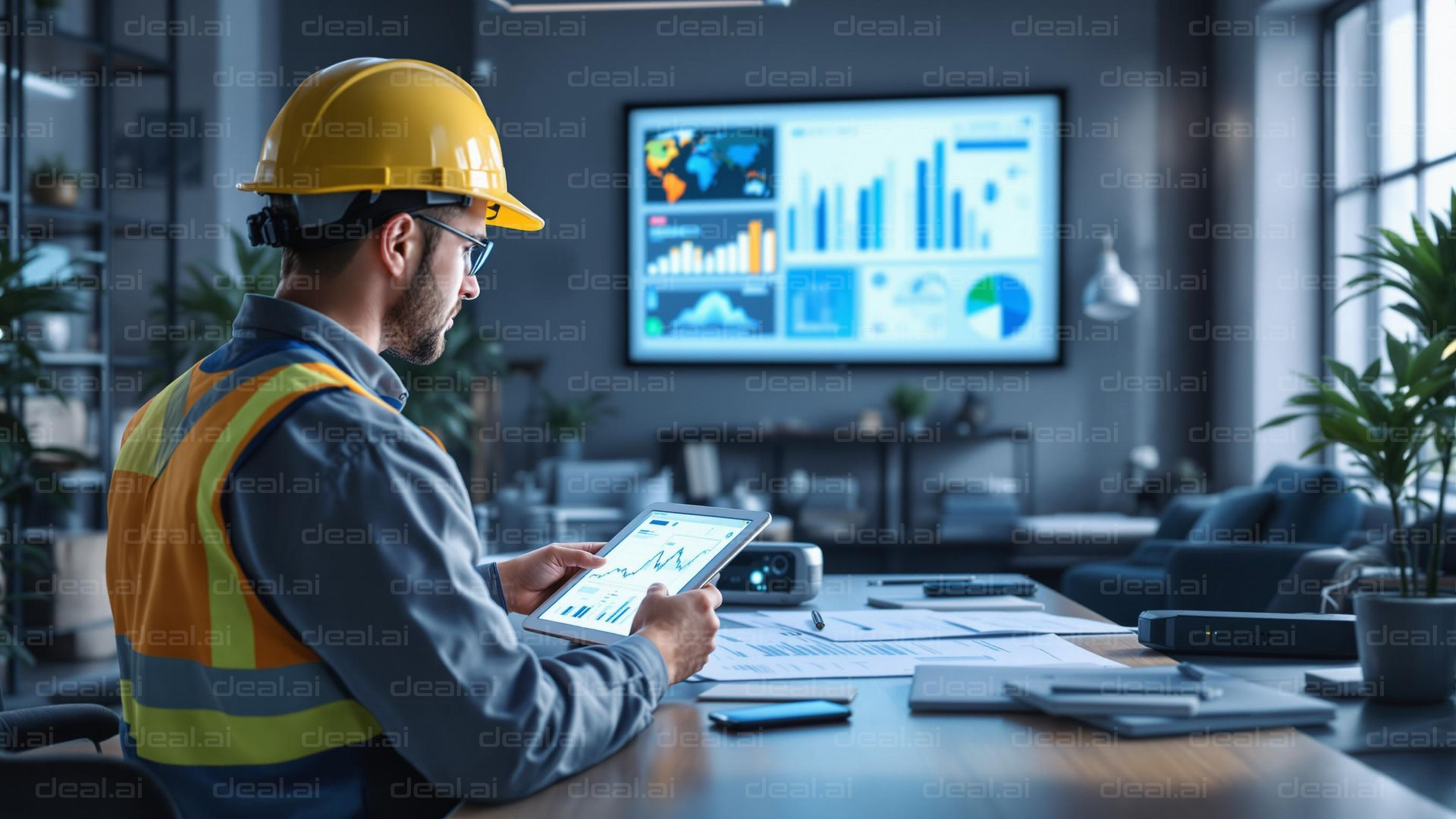 Engineer Analyzing Data on Tablet