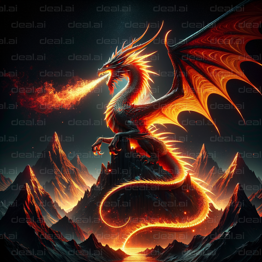 "Fiery Dragon in Volcanic Mountains"