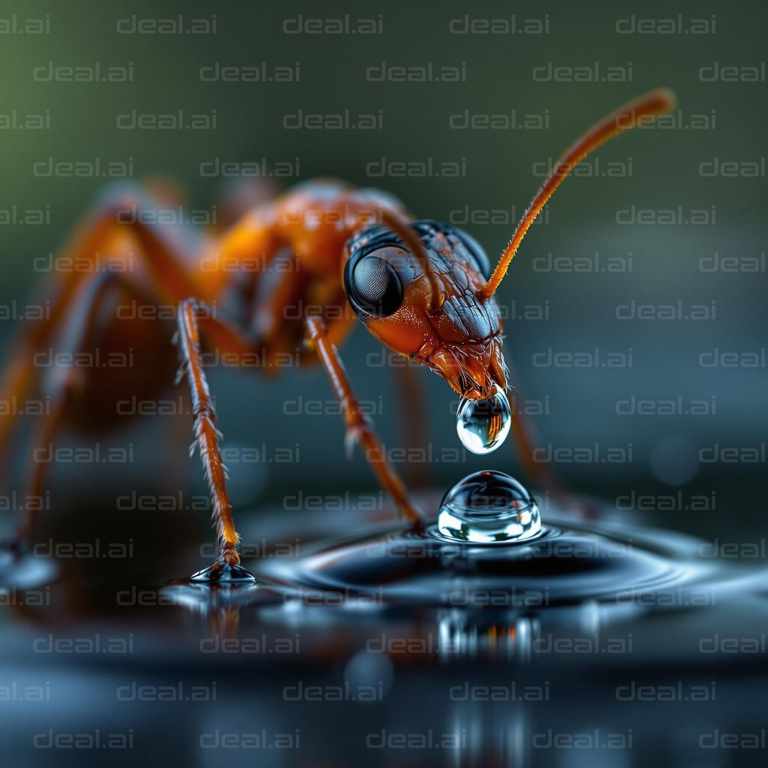 Ant Sipping Water Droplet