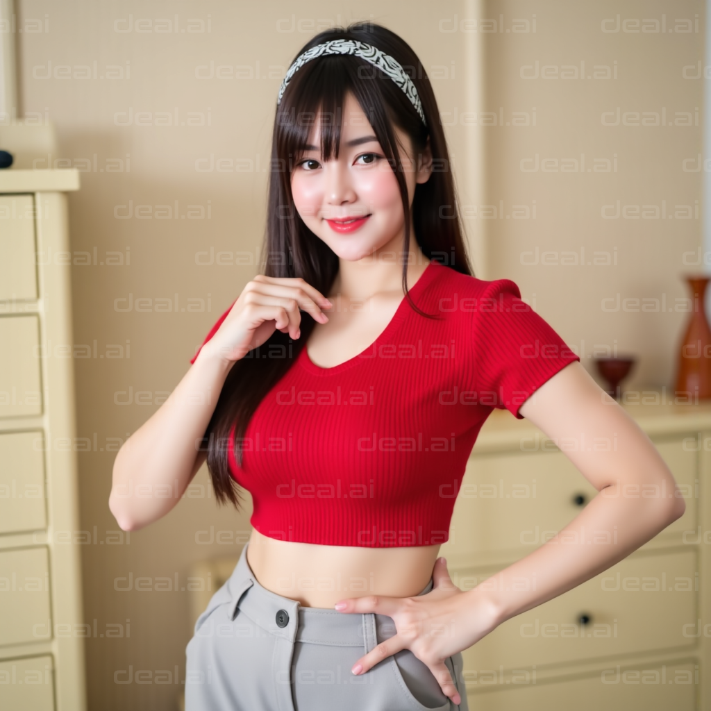 Woman in Red Cropped Top Smiling