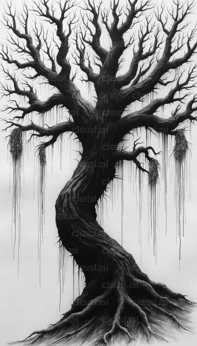 Haunting Black Tree Drawing